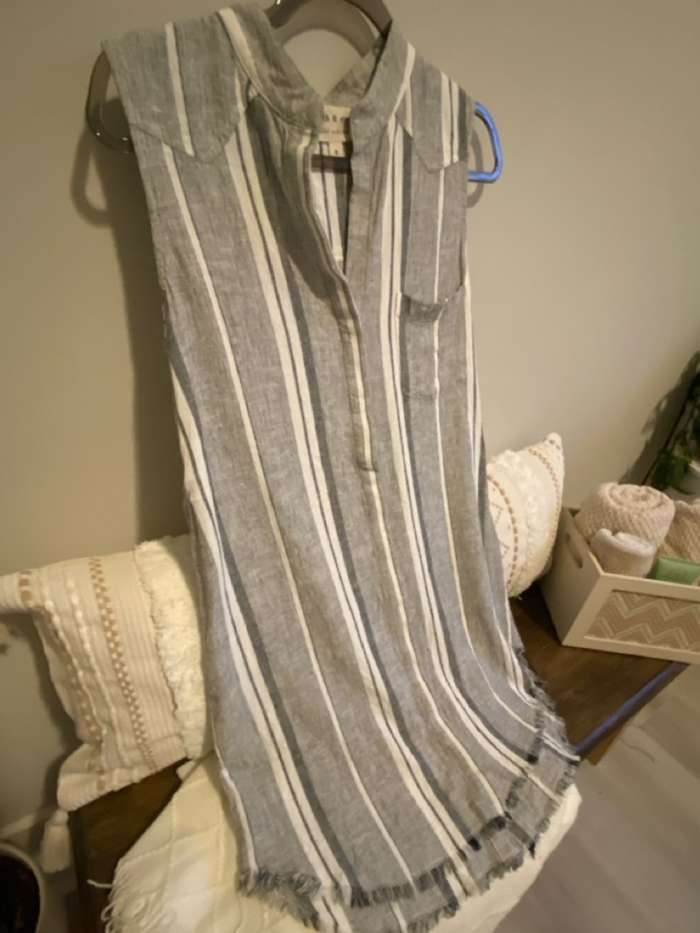 cloth & stone Anthropologie Gray and White Striped Collared Dress - Picture 2 of 7